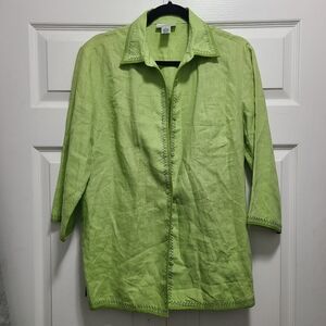 Pursuits Ltd Lime Green Linen Shirt Embroidered Details‎ Womens 8